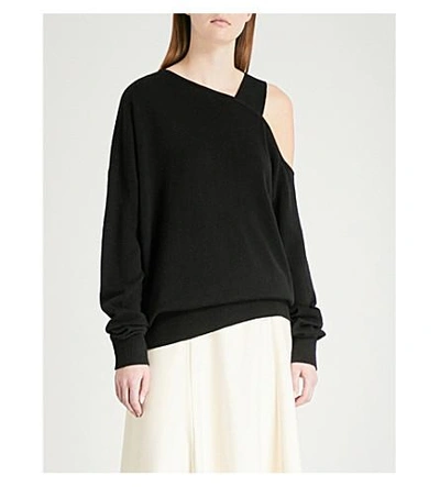 Shop Elizabeth And James Hearst Asymmetric-neck Wool And Cashmere-blend Sweater In Black