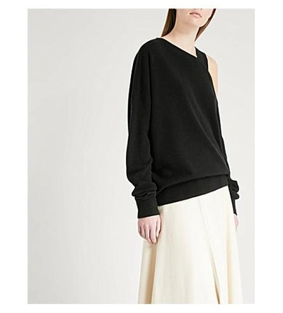 Shop Elizabeth And James Hearst Asymmetric-neck Wool And Cashmere-blend Sweater In Black