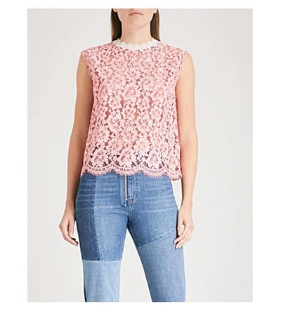Shop Sandro Scalloped-trim Lace Top In Rose