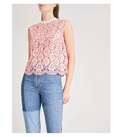 Shop Sandro Scalloped-trim Lace Top In Rose