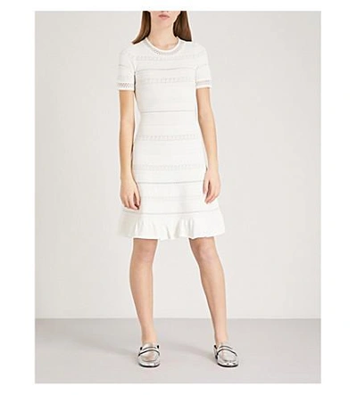 Shop Sandro Ribbed-knit Dress In Ecru