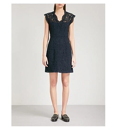 Shop Claudie Pierlot V-neck Floral-lace Dress In Blue