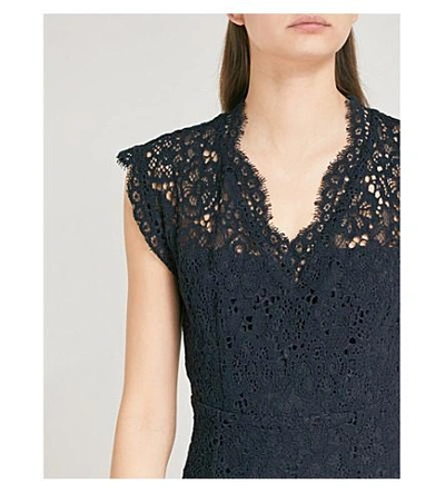 Shop Claudie Pierlot V-neck Floral-lace Dress In Blue