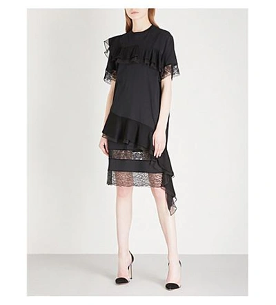 Shop Givenchy Lace-panel Ruffled Cotton Dress In Black