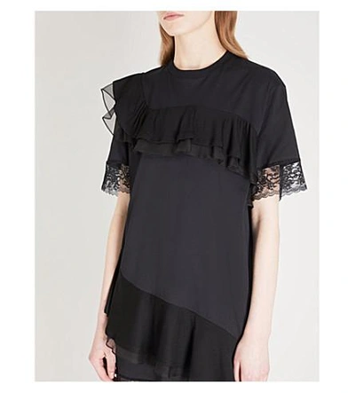 Shop Givenchy Lace-panel Ruffled Cotton Dress In Black