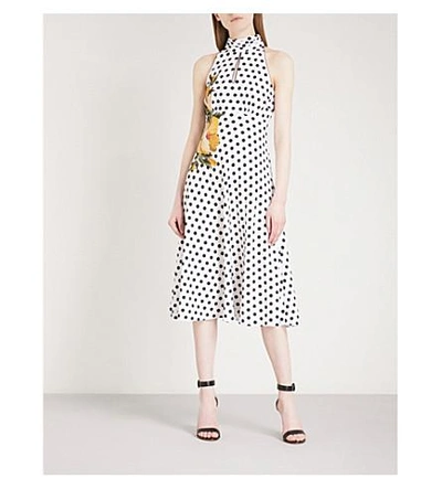 Karen Millen Halterneck Embroidered Polka-dot Crepe Midi Dress In Grey |  ModeSens