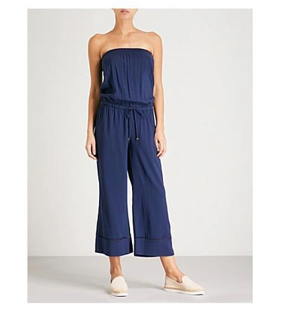 Shop Heidi Klein Anacapri Off-the-shoulder Smocked Woven Jumpsuit In Navy