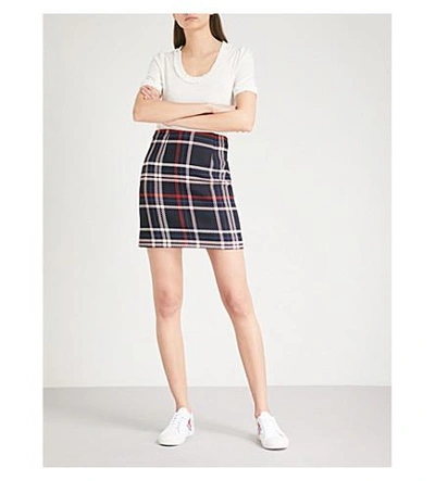Shop Claudie Pierlot Checked Woven Skirt In Blue