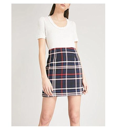 Shop Claudie Pierlot Checked Woven Skirt In Blue