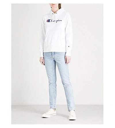 Shop Champion Logo-embroidered Cotton-jersey Hoody In Wht