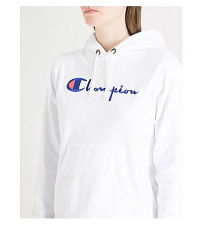 Shop Champion Logo-embroidered Cotton-jersey Hoody In Wht