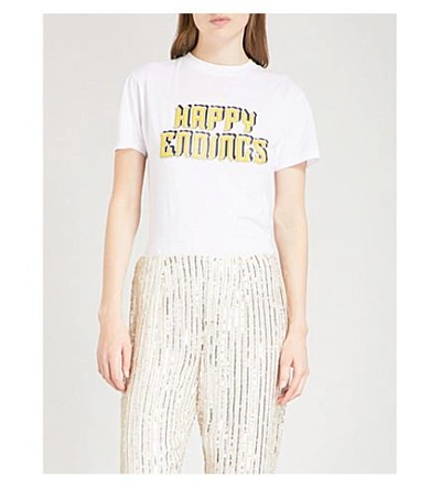 Shop Ganni Happy Endings Cotton-jersey T-shirt In Bright White