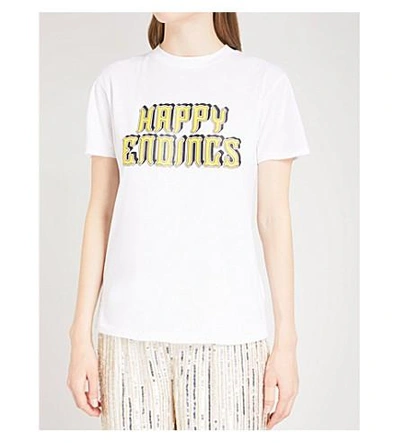 Shop Ganni Happy Endings Cotton-jersey T-shirt In Bright White
