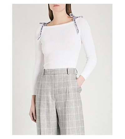 Shop Sandro Ribbon-detail Knitted Top In Blanc