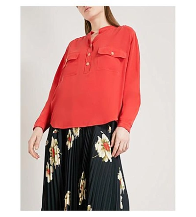 Shop Vince Utility Silk Blouse In Red