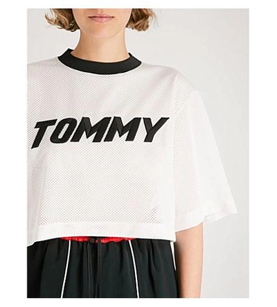 Shop Tommy Hilfiger X Gigi Hadid Logo-embroidered Mesh Cropped Top In Classic White