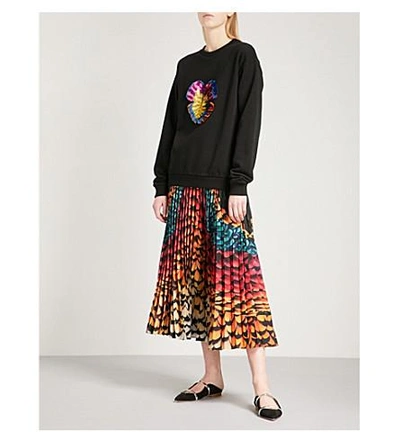 Shop Mary Katrantzou Uni Silk-blend Midi Skirt In Rainbow Feathers