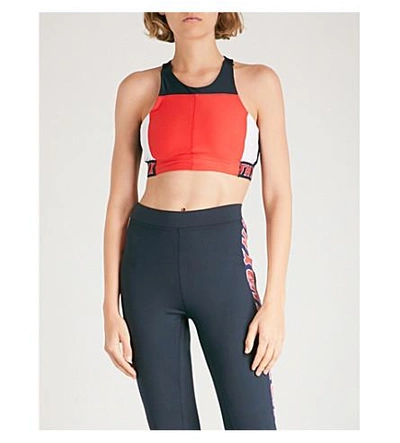 Shop Tommy Hilfiger X Gigi Hadid Branded-detail Stretch-jersey Top In Red/mid/white/black