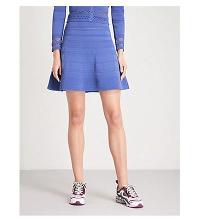 Shop Sandro A-line Pointelle-knit Mini Skirt In Blue