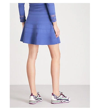 Shop Sandro A-line Pointelle-knit Mini Skirt In Blue
