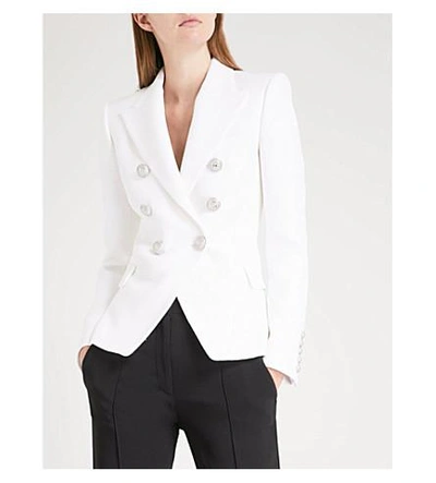 Shop Balmain Double-breasted Woven Blazer In Blanc