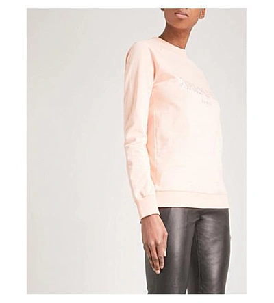 Shop Balmain Logo-print Cotton-jersey Sweatshirt In Rose Pale