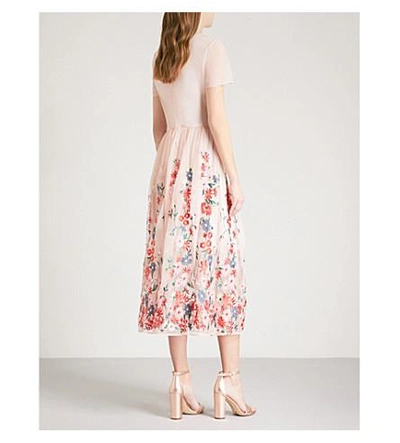 Shop Maje Raphael Floral-embroidered Tulle Midi Dress In Pale Pink