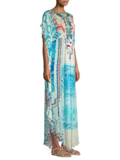 Shop Hemant & Nandita Mosaic Short-sleeve Kaftan In Blue White
