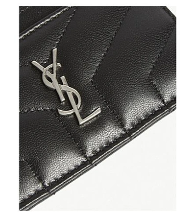 Shop Saint Laurent Monogram Loulou Leather Card Holder In Black/silver