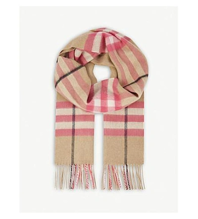 Shop Burberry Giant Check Cashmere Scarf In Bright Peony