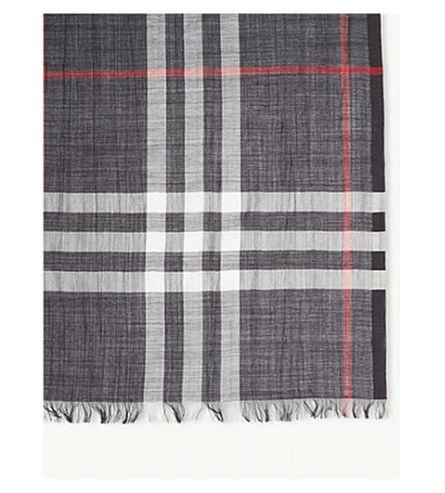 Shop Burberry Giant Check Wool And Silk Scarf In Navy