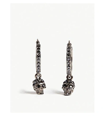 Shop Alexander Mcqueen Crystal Skull Hoop Earrings In Silver