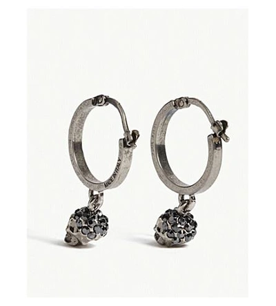 Shop Alexander Mcqueen Crystal Skull Hoop Earrings In Silver