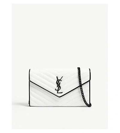 Shop Saint Laurent Monogram Quilted Leather Wallet-on-chain In White/black