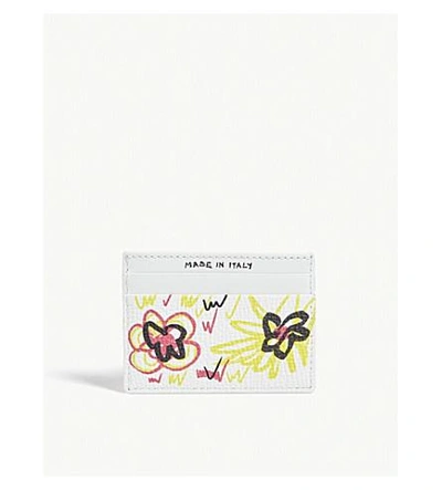 Shop Burberry Doodle Spring Leather Card Holder In White Pink Yellow