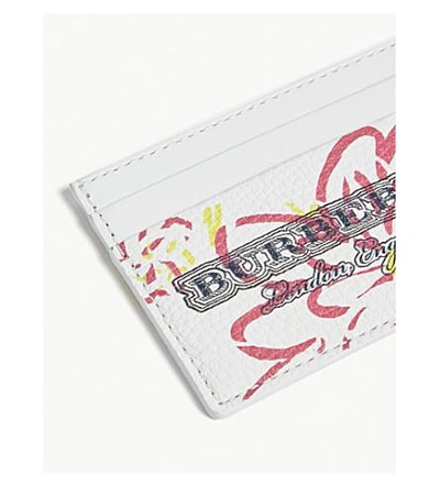 Shop Burberry Doodle Spring Leather Card Holder In White Pink Yellow