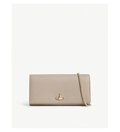 Shop Vivienne Westwood Balmoral Grained Leather Wallet-on-chain In Taupe