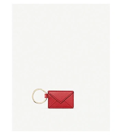 Shop Smythson Panama Envelope Leather Keyring In Red