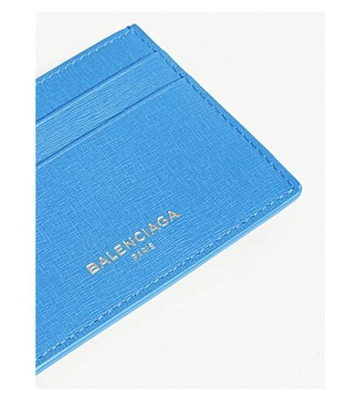 Shop Balenciaga Logo Textured Leather Card Holder In Blue