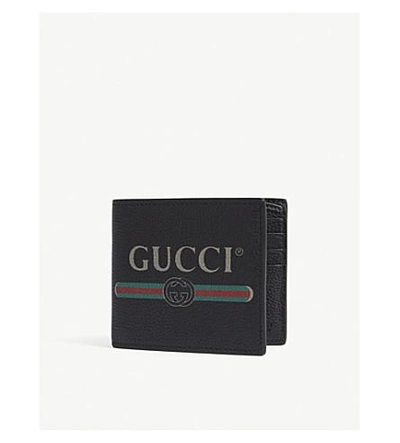Shop Gucci Logo Grained Leather Billfold Wallet In Black