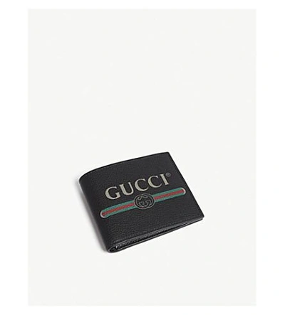 Shop Gucci Logo Grained Leather Billfold Wallet In Black