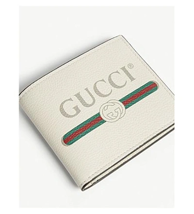 Shop Gucci Logo Grained Leather Billfold Wallet In White
