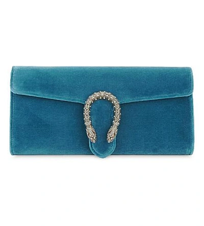 Shop Gucci Dionysus Velvet Clutch In Peacock Blue