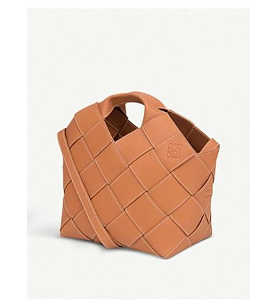 Shop Loewe Woven Leather Basket Bag In Tan