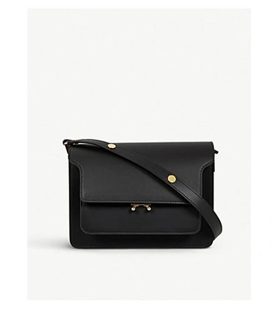 Shop Marni Trunk Leather Shoulder Bag In Black