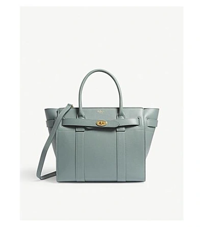 Shop Mulberry Bayswater Zipped Grained Leather Bag In Antique Blue
