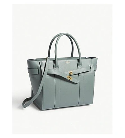 Shop Mulberry Bayswater Zipped Grained Leather Bag In Antique Blue