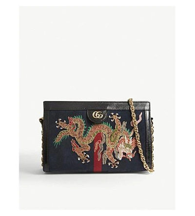 Shop Gucci Ophidia Embroidered Small Shoulder Bag In Black