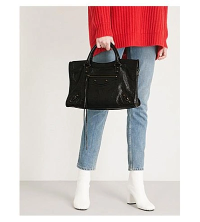 Shop Balenciaga Classic City Striped Leather Shoulder Bag In Black