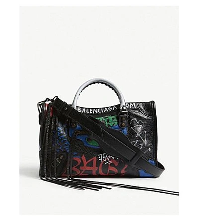 Shop Balenciaga Graffiti Classic City Leather Shoulder Bag In Multi